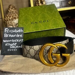 Gucci Women's GG Marmont supreme monogram 1.5 inch wide belt size 90, VGUC